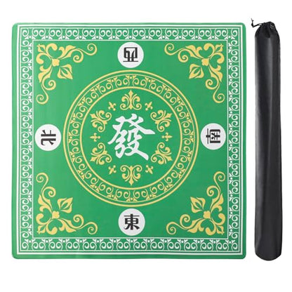 Mahjong Mat,Mahjong Game Table Mat with 3 Dice & Carrying Bag,31.5"x31.5" Green Rubber Anti-Slip Playmat for Mahjong, Card, Board & Tile Games - color: Green