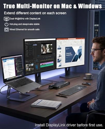 WAVLINK Pro Dual 4K@60Hz Universal Docking Station | USB 3.0/USB-C Laptop Dock for Mac (M1-M5, Neo) & Windows | 2 HDMI/DP, Gigabit Ethernet, USB 3.0 | Home Office & Multi-Screen Productivity. - color: 69DK1