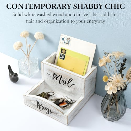 MyGift Whitewashed Wood Mail & Key Holder, Rustic Entryway Organizer | Shabby white wood organizer keeps items neatly together with charming MAIL and KEYS lettering for entryway storage