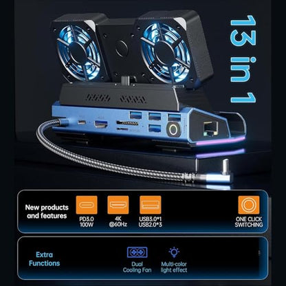 for Legion Go for Claw Docking Station, HDMI 4K 60Hz Gigabit Ethernet 10 in 1 Handheld Gaming Console Dock with Dual Cooling Fan, USB 3.0 PD100W M.2 NVMe Slot