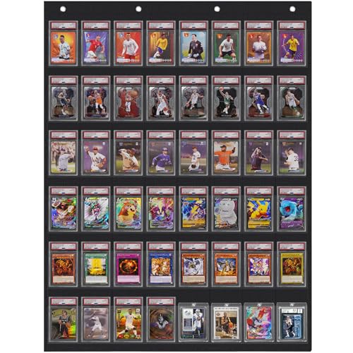 Graded Card Display Case, 48 Pocket Trading Card Display Bag with Clear View Window, Wall Mounted Holder for PSA/BGS/SGC Slabs, Sports Cards Baseball, Football, Basketball