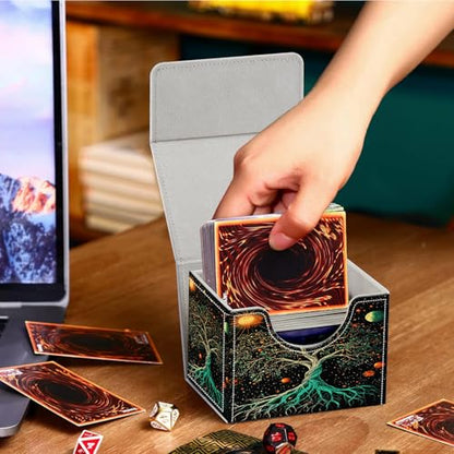 PU Leather Deck Box for MTG Commander Cards, Fits 100+ Double Sleeved Cards, Secure Magnetic Trading Card Storage Case for TCG CCG,Cosmic Tree of Life - color: Cosmic Tree of Life