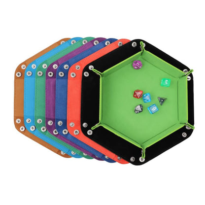 Hexagonal Folding Dice Tray, PU Leather and Velvet, Foldable Rolling Tray for Tabletop Board Games, Multiple Colors
