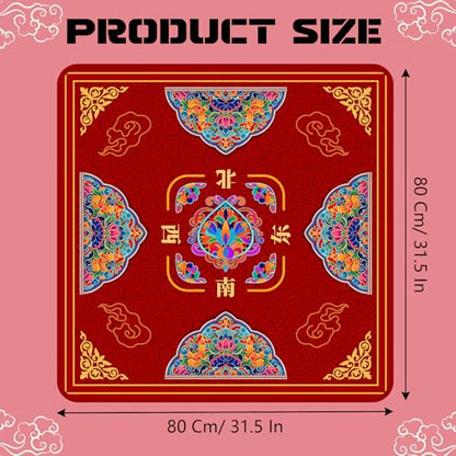 Red Flower Mahjong Mat (31.5X 31.5 in), Non-Slip Noise Reduction | Mahjong Table Mat for Table, Mah Jong Mat with Carrying Bag, Game Table Cover for Mahjongs Poker Dominoes, Christmas Gift - color: Chicken