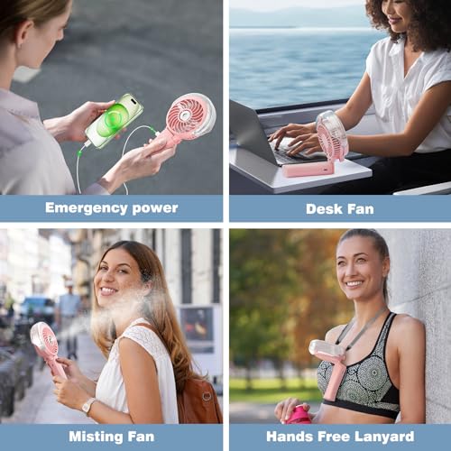 HandFan 4000mAh Handheld Misting Fan, 50ml Water Tank, Rechargeable Personal Mister Fan Portable AC, Spray Water Mist Fans, Foldable Cooling Ice Fans for Beach Travel Outdoors(Pink) - color: Pink, style: 4000mAh