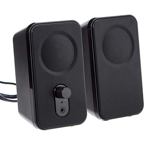 Amazon Basics AC-Powered Computer Speakers for Desktop or Laptop PC with Volume Control, Headphone Jack, Black (US Version) - size: 1-Pack, style: AC