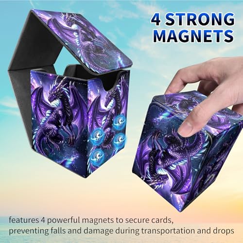 Purple Dragon Card Deck Box, MTG Commander Deck Box Card Deck Case for Trading Cards, 100+ Sleeved Cards with PU Leather Magnetic Card Storage Box for TCG CCG Magic Cards - color: Card Deck Box-587