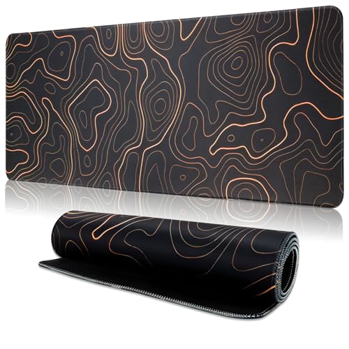Mouse Pad Gaming Mousepad, 31.5 x 11.8in Large Desk Mat Keyboard Pads Extend Long XL Mouse Mat with Non-Slip Base Desk Accessories for Home Office Keyboard Mouse (Black Topographic Orange) - color: Black Topographic Orange