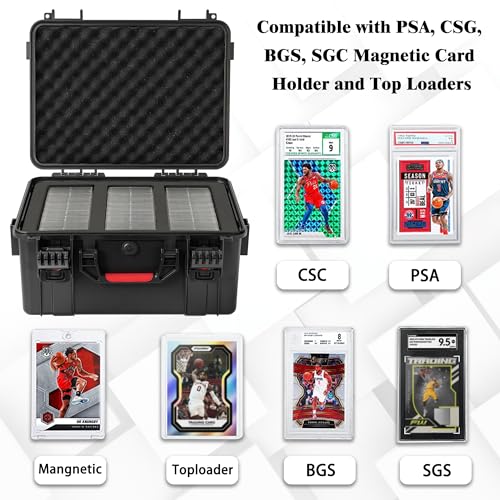 Graded Card Case, Waterproof Trading Card Storage Box for Card Slab | Graded Card Carrying Case Storage Box for 100+ Sports Trading Cards with 6 EVA Foam - size: XL (holds 100+ Graded Cards-waterproof)