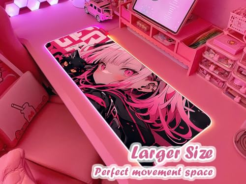 JMIYAV Pink RGB Gaming Mouse Pad 31.5x12 Inch PC XL Large Extended Glowing Led Light Up Desk Pad Non-Slip Rubber Base Computer Cute Mousepad Mat Desk Accessories Gaming Setup Sweet Girl - color: Sweet Girl