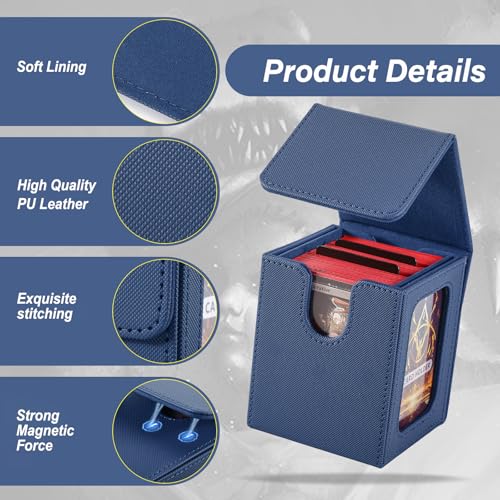MTG Deck Box, Double Display Window MTG, Commander Deck Box Fits 120+ Single Sleeved Cards, PU Leather Magnetic Closure Card Box with 2 Dividers&2 Toploaders for TCG, CCG, Blue - color: Blue, size: 1 pack