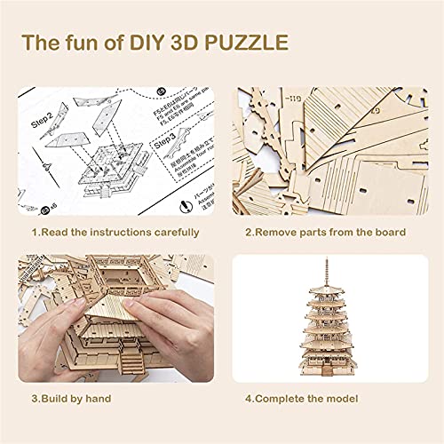 Rowood 3D Puzzles for Adults, Wooden Model Kits for Adults to Build, Gift on Birthday Christmas - Five-storied Pagoda (275 PCS) - style: Five-Storied Pagoda