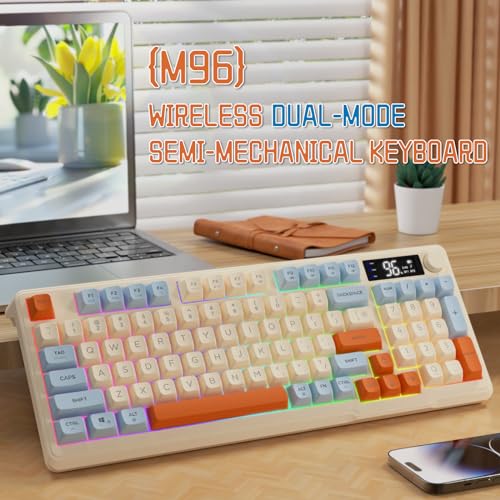LexonElec M96 Wireless Gaming Keyboard,Knob Control Bluetooth/2.4G Wireless Mechanical Feeling Keyboard,RGB LED Backlit with Display Screen, PBT Keycap, 3000mAh, 94-Key Layout for Win/Mac (Blueberry) - color: Blueberry