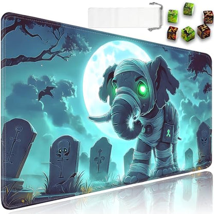 for MTG Game Playmat - 24 x 14 inches with Dices and Storage Bags, Non-Slip Base for TCG and Board Game Card Mats, Trading Card Games Mat, Ghost Elephant in The Cemetery Collectible Card Playmats - color: Jv-playmat-p7-1-h230