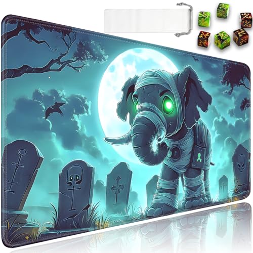 for MTG Game Playmat - 24 x 14 inches with Dices and Storage Bags, Non-Slip Base for TCG and Board Game Card Mats, Trading Card Games Mat, Ghost Elephant in The Cemetery Collectible Card Playmats - color: Jv-playmat-p7-1-h230