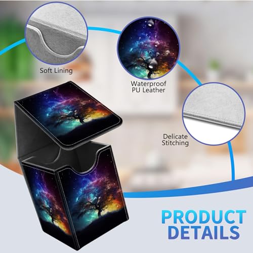 Card Deck Box for Trading Cards,MTG Commander Deck Box Fits 100+ Single Sleeved Cards,Leather Magnetic Card Storage Box for YuGiOh TCG CCG Cards,Galaxy Tree - color: Galaxy Tree