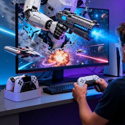 NEWDERY for PS5 Controller Charger Station Compatible with Dualsense Edge | Fast Charging Dock with Led Indicators, Dual Charging Stand for PlayStation 5 & DualSense Edge Controller - color: White