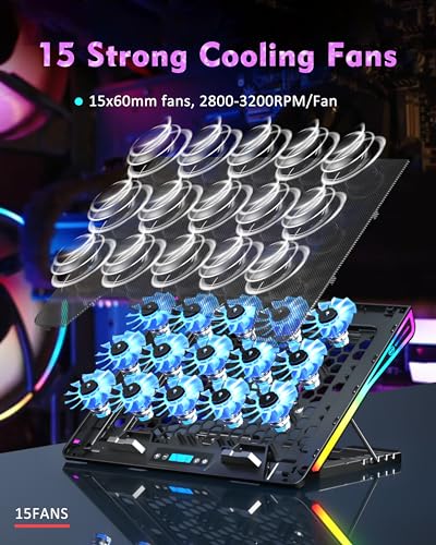 AICHESON Laptop Cooling Pad, 15 Powerful Cooling Fans, Gaming Laptop Cooler with RGB Lights for 15-17.3 inch PC Computers - color: RGB