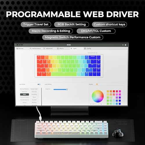 x XVX HE68 Pro Rapid Trigger Keyboard 60% Percent,Hall Effect Keyboard with Gateron Magnetic Jade Pro Switch,CNC Aluminum Frame Topographic Custom Mechanical Key Board for PC/Laptop/Xbox/PS4/PS5,White - color: Pro, White