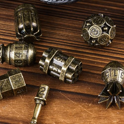 UDIXI Metal Dice Set D&D 7PCS RPG Polyhedral Metal DND Dice Set Bronze | Bomb Shape, Solid Metal, Cool Design, Leather Pouch Packaging, for Dungeons and Dragons Role Playing Games Tabletop Games - color: Bronze