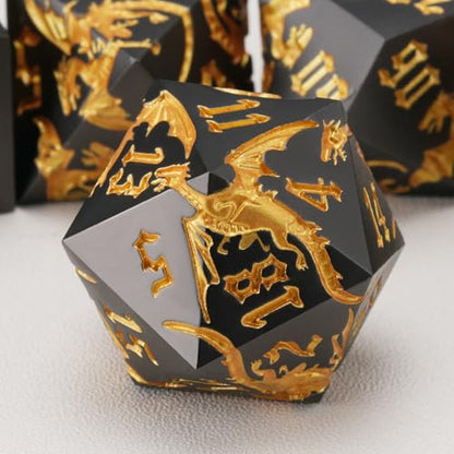 Metal D&D Dragon Dice Set,Metallic DND Polyhedral Dice for Dungeons and Dragons RPG TTRPG D&D 7-Die Set with Gift Case Dragon-Pearl Gun Gold - color: Dragon-pearl Gun Gold