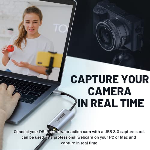 GUERMOK Video Capture Card, USB3.0 HDMI to USB-C Capture Device, 2K@30FPS | Stream & Record Gameplay at 1080P@60FPS, Compatible with Mac OS, Windows, Quest 3, OBS, Zoom, PS5/4, Switch, Xbox (Gray) - color: Gray