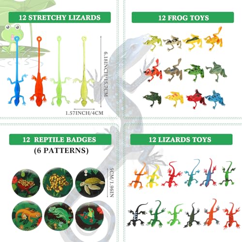 Paterr 94 Pcs Reptile Party Favors Reptile Birthday Party Supplies Decorations Include Gift Bags Slap Bracelets Badges Tattoos Stickers frog Lizard Toys Stretchy Sticky Toys for Boy Girl