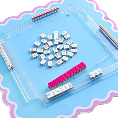 TIASUSAN Light Blue Mahjong Mat (31.5” x 31.5”) with Black Carrying Bag, Anti-Slip, Noise-Reducing Mahjong Mat for Table, Board Games, Dominoes, and Card Games - color: Light Blue