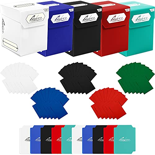 Quiver Time Trading Card Deck Blocks and Card Sleeve Bundle Fits Magic: the Gathering Cards & Other TCGs – 5x 100+ Standard Deck Box with 2 Dividers/Box + 500 Artemis Mixed Sleeves (66x93 mm) | 5 deck boxes 100+ with 2 dividers each and 500 Artemis mixed