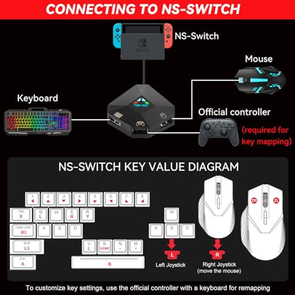 Keyboard and Mouse Adapter for Nintendo Switch/PS4/PS3/Xbox One/Xbox 360 Console Converter, Keyboard Mouse Adapter Support Mapping & Reset Button, Perfect for FPS, TPS, RPG, RTS Games