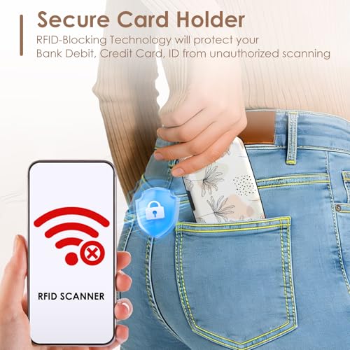 RFID Blocking Credit Cards Holder Mini Wallet Metal Business Card Case, Hard Protector Credit Card Case for Women Men, Abstract Leaf - color: Abstract Leaf