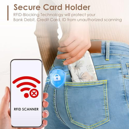 RFID Blocking Credit Cards Holder Mini Wallet Metal Business Card Case, Hard Protector Credit Card Case for Women Men, Abstract Leaf - color: Abstract Leaf