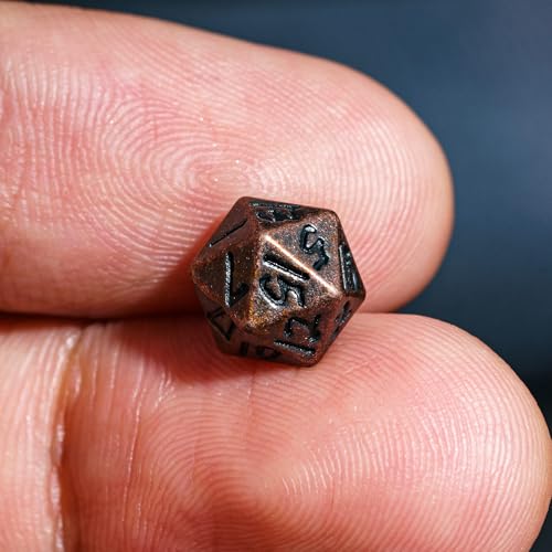 Mini Dice Set with Rune Keychain Case,7PCS Polyhedral Metal Dice Set for DND Role Playing Games(Red Copper) - color: Red Copper