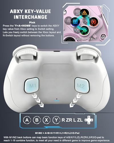 Joso Mobile Gaming Controller for iPad/iPhone/Tablet, Cloud Controller Remote Joystick for iOS/Android, Wireless Switch Controller with Macro Buttons/Hall-Rocker/Hall-Trigger - Pink - color: Pink
