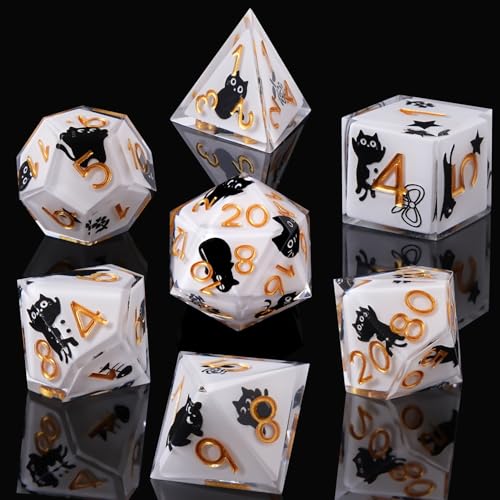 Cute Cat DND Dice Set ，7Pcs Sharp Edge Resin Suitable for Dungeons Dragons Dice Polyhedral Roleplaying Games Dungeons and Dragons RPG MTG Table - color: Cat