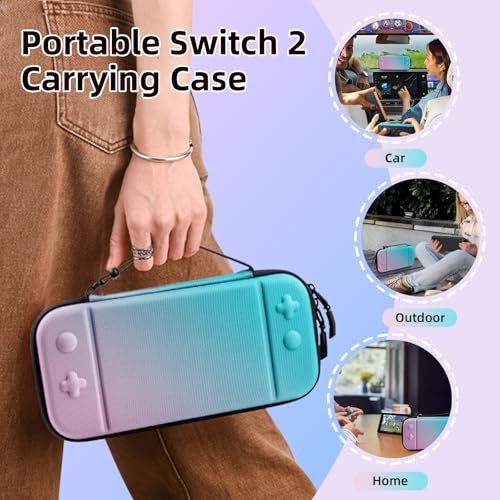 Switch 2 Carry Case Compatible with Nintendo Switch 2 Console,Large Capacity Switch 2 Case, Portable Hard NS 2 Travel Bag for Console & Accessories, 10 Game Card Slots (Pink Blue Gradient) - color: Pink Blue Gradient