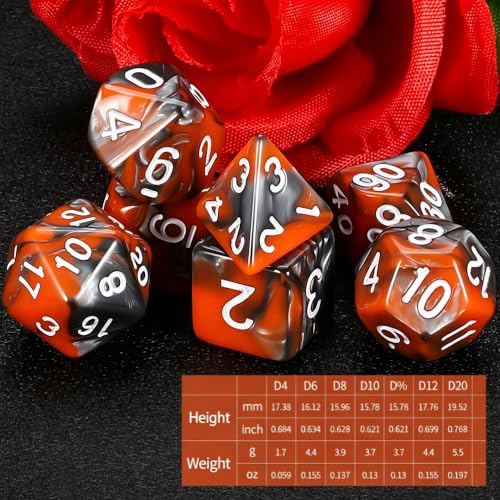 QMAY DND Dice Set -D&D Polyhedral Dice (7 Pcs) for Dungeons and Dragons (Candy Orange and Black) - color: Candy Orange and Black