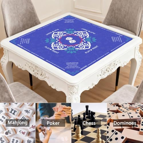 Blue Mahjong Mat with Rules, 31.5*31.5in Anti Slip American Mahjong Mat for Table, Noise Reduction, Neoprene Mah jongg Mats with Carrying Bag & 3 Dices, Mahjong Supplies Gift, Board Tile Games Mats - color: Blue04
