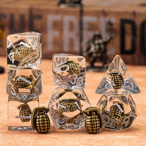 DND Resin Bomb Dice Set, D&D Polyhedral Dice for Dungeons and Dragons RPG, MTG Role Playing Games D and D Dice 7pcs D20 D12 D10 D8 D6 D4 for Ages 15 and Up - color: Bomb