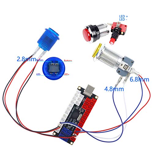 SJ@JX Arcade DIY Kit LED USB Encoder Board Zero Delay Arcade Controller Joystick Button Fight Stick Raspberry Pi Retro Pie MAME 5V LED Power - color: Sanwa