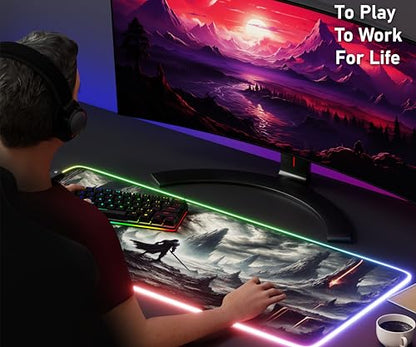 RGB Gaming Mouse Pad Large Extended Desk Mat 35.4x15.7 XXL XXXL Mousepad LED Light Up Keyboard Mat PC Gamer Desk Pad Gaming Accessories Extra Big Mouse Mat for Desk - Shadowlands Odyssey - color: Shadowlands Odyssey