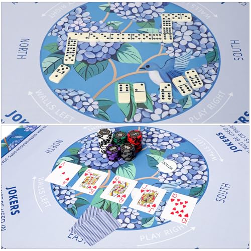 TIASUSAN Blue Mahjong Learning Mat (33” x 33”) with Black Carrying Bag, Anti-Slip, Noise-Reducing Mahjong Mat for Table, Board Games, Tile Games and Cards - color: Blue