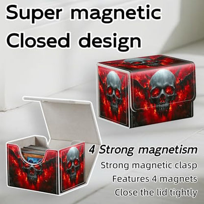 Trading Card Storage Box, Holds 100+ for MTG Cards, PU Leather with Magnetic Closure, Skull with Fiery Eyes and Winged Figures Durable Deck Box for Magic the Gathering, Trading Card Games - color: Skull with Fiery Eyes and Winged Figures