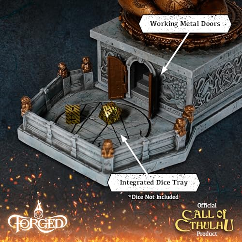 Forged Dice Co. Call of Cthulhu Idol Dice Tower - Hand Painted Resin Dice Roller and Dice Rolling Tray with LED Lights - Compatible with DND Accessories and Polyhedral Dice - Licensed By Chaosium Inc.