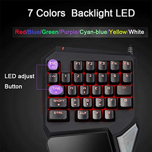 PC One-Handed Keyboard Ergonomic Mechanical Gaming Keypad with Wrist Rest 7 Color Backlit Quick Responsive 29 Keys for Windows7/8/10 MAC OS