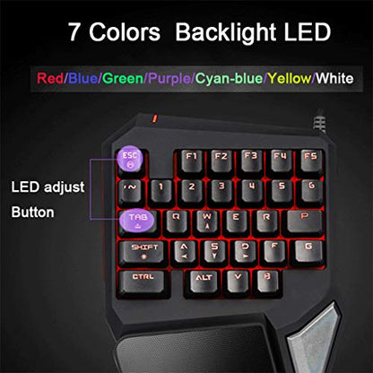 PC One-Handed Keyboard Ergonomic Mechanical Gaming Keypad with Wrist Rest 7 Color Backlit Quick Responsive 29 Keys for Windows7/8/10 MAC OS
