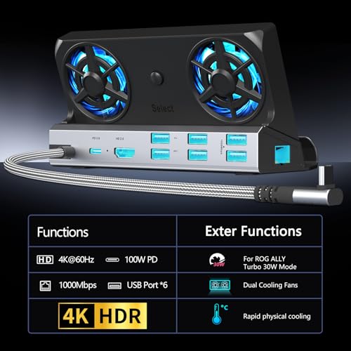 YCE 12-in-1 for ROG Ally X/Ally/Steam Deck Dock/Legion Go, RGB Cooling Fan | 4K@60Hz, Gigabit Ethernet, 100W PD, 3x USB 3.0 – for Steam Deck OLED, Switch 2, Go S, MSI Claw - color: 12-in-1 Dual Cooling Fan