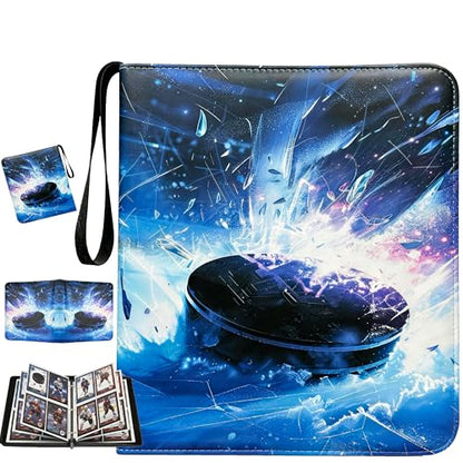 Hockey Card Binder with Sleeves, 4-Pocket Portable Card Protectors Album Holder Book with Zipper, Fits 400 Cards with 50 Removable Sleeves, Hockey Cards Display Storage Carrying Case - color: Hockey-400 cards