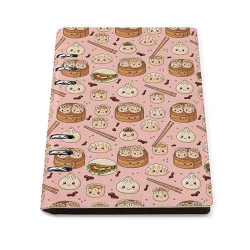 JOJOART Cute Food Characters Journals Binder Hardcover Journal Notebooks PU Leather Notebook 6-Ring Professional Notebook,Loose Leaf Notebook for Office Diary