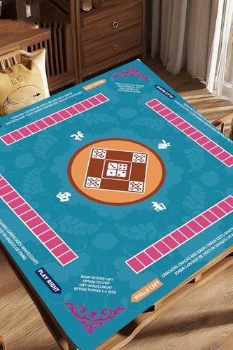 Mahjong Mat for Table, 31.5x31.5Inch American Mahjongg Table Mat (Blue3) | Anti-Wrinkle&Foldable Neoprene Mahjongg Travel Mat for Table with Learning Rule, Anti-Slip Noise Reduction Includes Carry Bag - color: Turquoise Blue